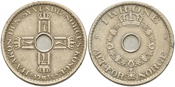 НОРВЕГИЯ 1 КРОНА 1938 KM 385 медно-никель 4402-313