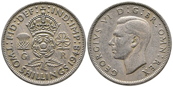 Великобритания 2 шиллинга (флорин) 1948 Георг VI (1936-1952) KM 865, Spink 4102 медно-никель 59-833