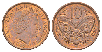 Новая Зеландия 10 центов 2006 KM 117a сталь плакированная медью aUNC 4627-839