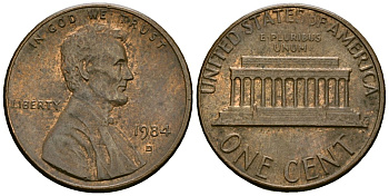 США 1 цент 1984 D, Линкольн KM 201b цинк плакированный медью 4136-236