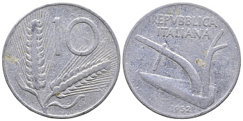 ИТАЛИЯ 10 ЛИР 1952 R, ПЛУГ KM 93 алюминий 93-431