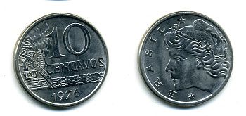 Бразилия 10 сентаво 1976 KM 578.1a, Schon 83b нержавеющая сталь 35-356