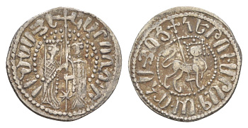 Киликийская Армения трам 1226-1271 Хетум I и царица Забель, держат крест/лев с патриаршим крестом  серебро    1516-634