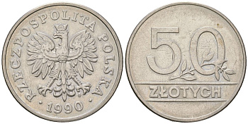 Польша 50 злотых 1990 KM 281 медно-никель UNC 4448-131