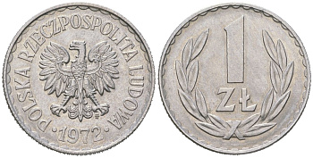Польша 1 злотый 1972 Y 49.1 алюминий UNC 94-827