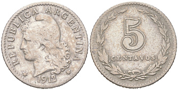 Аргентина 5 сентаво 1912 KM 34 медно-никель 4621-1036