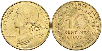 Франция 10 сантимов 1983 тип Марианна KM 929 медь алюминий никель 4594-1216