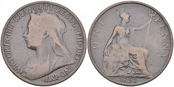 Великобритания 1 пенни 1897 Виктория (1837-1901) KM 790, Spink 3961 бронза 69-141