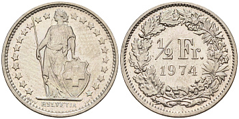 Швейцария 1/2 франка 1974  KM 23a.1 медно-никель    4160-1166