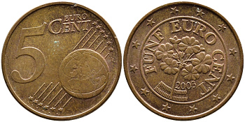 АВСТРИЯ 5 ЕВРОЦЕНТОВ 2003 KM 3084 сталь плакированная медью 4391-236