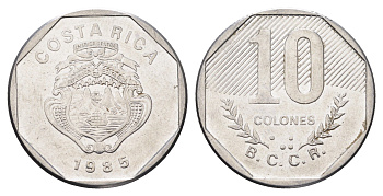 Коста-Рика 10 колонов 1985 год-тип KM 215.2 нержавеющая сталь 4663-951