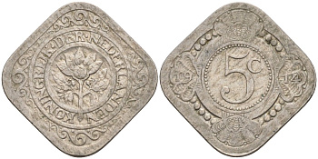 Нидерланды 5 центов 1914 Вильгельмина (1890-1948) KM 153 медно-никель 4586-717