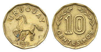 Уругвай 10 сентесимо 1978 KM 66 алюминиевая бронза 4664-367