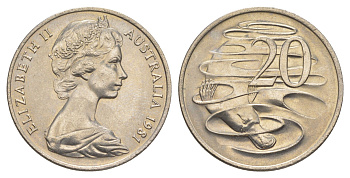 Австралия 20 центов 1981 Елизавета II (1952-2022), утконос KM 66 медно-никель UNC 4381-537
