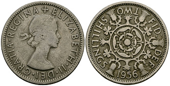 Великобритания 2 шиллинга (флорин) 1956 Елизавета II (1952-2022) KM 906, Spink 4146 медно-никель 4120-343