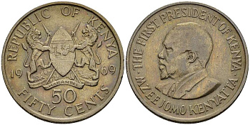 Кения 50 центов 1969 Джомо Кениата KM 13 медно-никель 3457-952