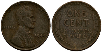 США 1 цент 1944 Линкольн KM A132 медь цинк 4164-832