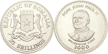 Сомали 25 шиллингов 2000 Иконы тысячелетия - Иоанн Павел II KM 71 медно-никель BU 1529-745