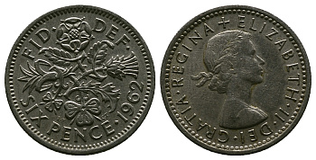 Великобритания 6 пенсов 1962 Елизавета II (1952-2022) KM 903, Spink 4149 медно-никель 4381-746