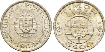 Португальский Тимор 3 эскудо 1958  KM 14 серебро  aUNC 4635-844