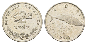 Хорватия 2 куны 2011 Голубой тунец, нечетный год KM 10 медь цинк никель aUNC 4573-716