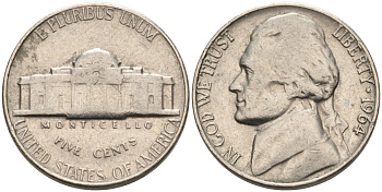 США 5 центов 1964 Джефферсон KM А192 медно-никель 92-1115