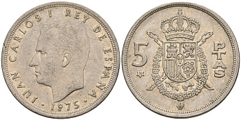 Испания 5 песет 1975 (76) Хуан Карлос I (1975-2014) KM 807 медно-никель 4155-622