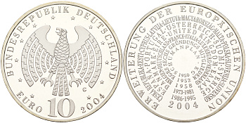 ФРГ 10 евро 2004 G, расширение Евросоюза KM 231, DE.S 10.14 серебро PROOF 1066-3-11