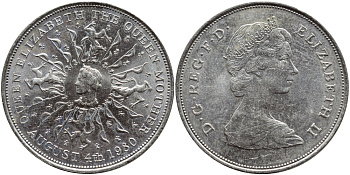 Великобритания 25 пенсов 1980 80 лет королеве Елизавете-королеве матери, Елизавета II (1952-2022) KM 921, Spink 2228 медно-никель 118-1132