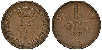 НОРВЕГИЯ 1 ЭРЕ 1926 ХОКОН VII (1905-1957) KM 367 бронза 72-1035