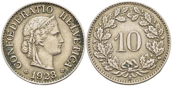Швейцария 10 раппенов 1928 B KM 27 медно-никель     4513-234