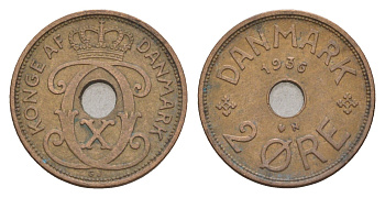 Дания 2 эре 1936 N, Кристиан X (1912-1947) KM 827 бронза 4658-241