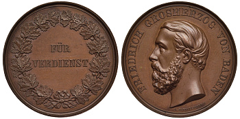 Баден медаль 1882-1908 за заслуги, диаметр 32,2 мм., Zeitz 660 бронза UNC 00-808-54