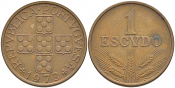 Португалия 1 эскудо 1973 KM 597 бронза 3718-415