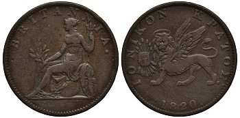 Греция, Ионические острова 2 лепты 1820 Британская администрация (1809-1863) KM 31 медь 1524-1313