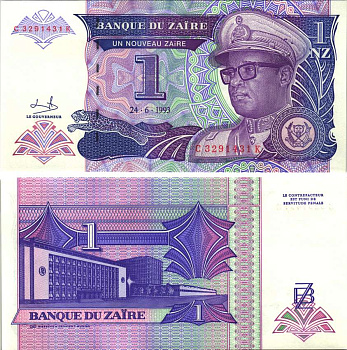 Заир 1 Заир 1993 Мобуту Сесе Секо в военной форме, Центральный банк в Киншасе Pick 52 а бумага UNC (пресс) 6299-49-1-2