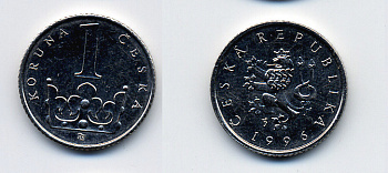 ЧЕХИЯ 1 КРОНА 1996 KM 7 сталь плакированная никелем 46-1064