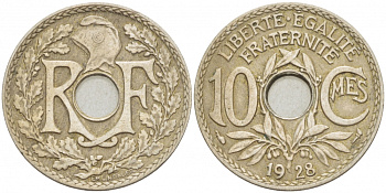 ФРАНЦИЯ 10 САНТИМОВ 1928 ТИП ЛИНДАЙЁ KM 866а медно-никель 4402-754