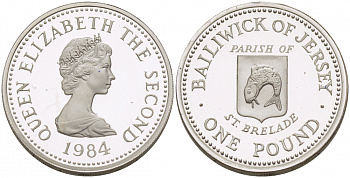 Джерси 1 фунт 1983 приход СЕНТ-ХЕЛИЕР, тираж 2500 экземпляров KM 59 a серебро PROOF 650-1225