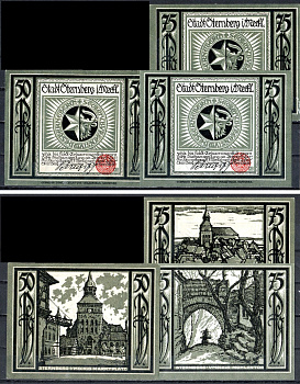 Штернберг (Мекленбург-Шверин) полный набор из 3 нотгельдов (50 и 75 пфеннигов) 1922 Mehl Grabowski 1268.2 бумага UNC (пресс) 7556-57-4-1