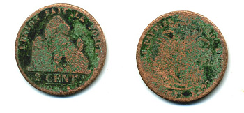 БЕЛЬГИЯ 2 ЦЕНТА ND медь 58-457