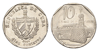 Куба 10 сентаво 2008 форт в Гаване Ла-Фуэрса KM 576.2 сталь плакированная никелем 4696-1211