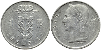 БЕЛЬГИЯ 1 ФРАНК 1969 BELGIE KM 143.1 медно-никель 4388-1157