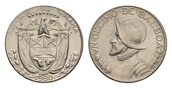 Панама 1/10 бальбоа (10 сентесимо) 1980 KM 10 медь плакированная медно-никелем UNC 4644-154