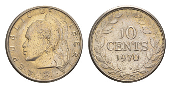 Либерия 10 центов 1970  KM 15a.2 медно-никель  UNC 4659-428