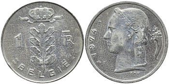 БЕЛЬГИЯ 1 ФРАНК 1974 BELGIE KM 143.1 медно-никель 4382-1016