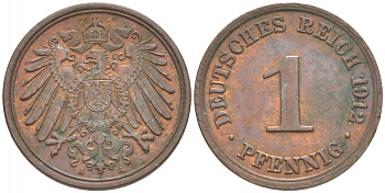 ГЕРМАНИЯ 1 ПФЕННИГ 1912 А KM 10, J 10 медь 4532-524
