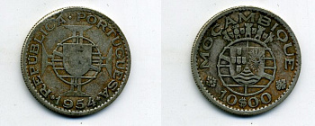 Португальский Мозамбик 10 эскудо 1954 KM 79 серебро 36-144