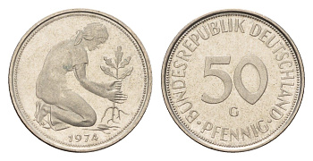 ФРГ 50 пфеннигов 1974 G KM 109, J. 384 медно-никель 4621-145