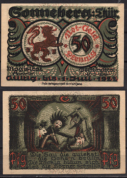 Германия, Зоннеберг 50 пфеннигов 1922 Нотгельд DeNG 2 1244.2-3/6 бумага 7556-3-2-2